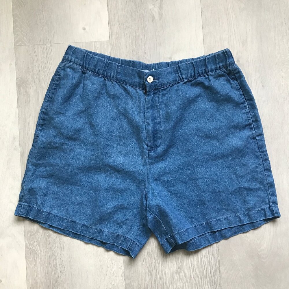 ONIA SHORTS FLAT FRONT 100% LINEN BLUE MENS LARGE